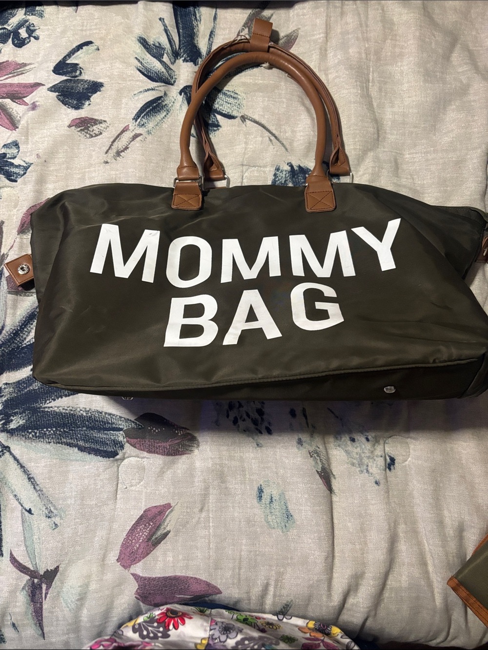 Mommy Bag Olive Tote with Brown Handles